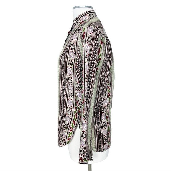 VINTAGE Retro Print Long Sleeve Button Down Top - Picture 3 of 15